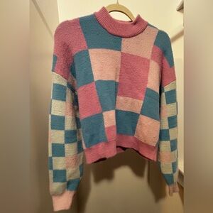 Cotton On Pastel Checkered Crewneck Sweater in Pink & Blue